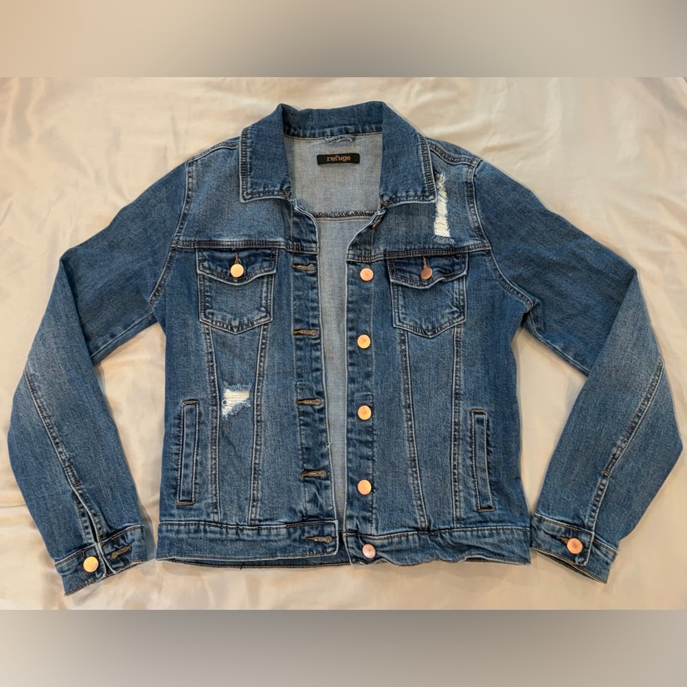 refuge Blue Distressed Denim Jean Jacket